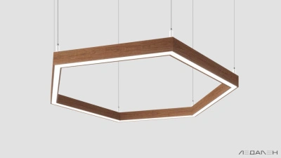 Шестиугольный светильник WOOD HEXAGON 6000K 80W, корпус Орех грецкий