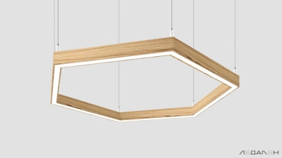 Шестиугольный светильник WOOD HEXAGON 6000K 80W, корпус Ясень оливковый