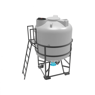 Емкость ЦКТ 5000 л с патрубком 160мм с фланцем под плотность до 1,2 г/см³ белая в обрешетке с лестницей